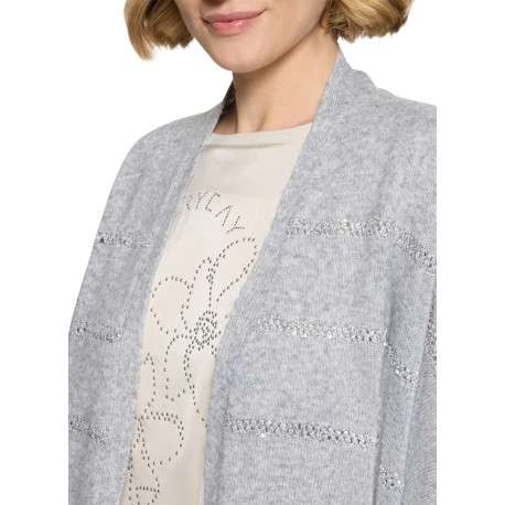Gilet gris à rayures ornés de sequins à coupe droite avec un col V - Image 5
