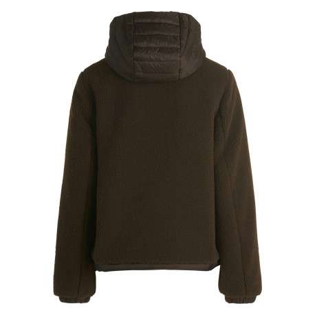 Blouson bi-matière chocolat à coupe droite muni d'une capuche - Image 3