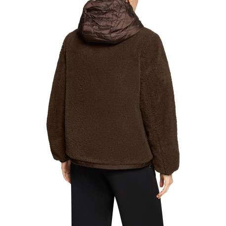 Blouson bi-matière chocolat à coupe droite muni d'une capuche - Image 5