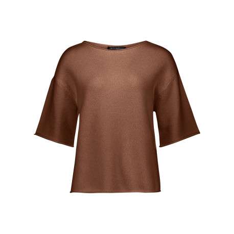 Pull chocolat à coupe droite avec un col rond large et des manches 3/4