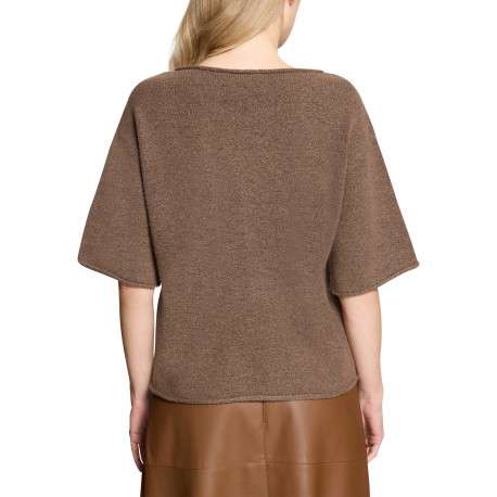 Pull chocolat à coupe droite avec un col rond large et des manches 3/4 - Image 2