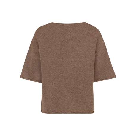 Pull chocolat à coupe droite avec un col rond large et des manches 3/4 - Image 5