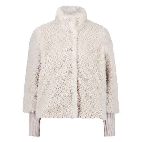 Blouson écru à motifs géométriques pourvu d'une coupe droite et d'un col montant