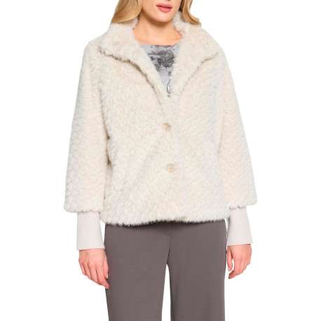 Blouson écru à motifs géométriques pourvu d'une coupe droite et d'un col montant - Image 4