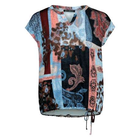 T-shirt multicolore à coupe droite pourvu d'un col V et à manches courtes