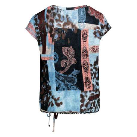 T-shirt multicolore à coupe droite pourvu d'un col V et à manches courtes - Image 3