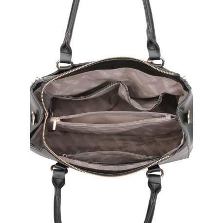 Sac à main noir en simili-cuir avec multi-fermetures éclair et pochette amovible - Image 4