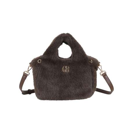 Sac à main noir en fausse fourrure avec 1 bandoulière réglable