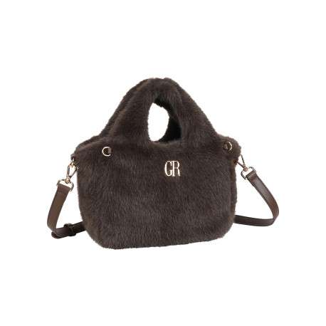 Sac à main noir en fausse fourrure avec 1 bandoulière réglable - Image 2