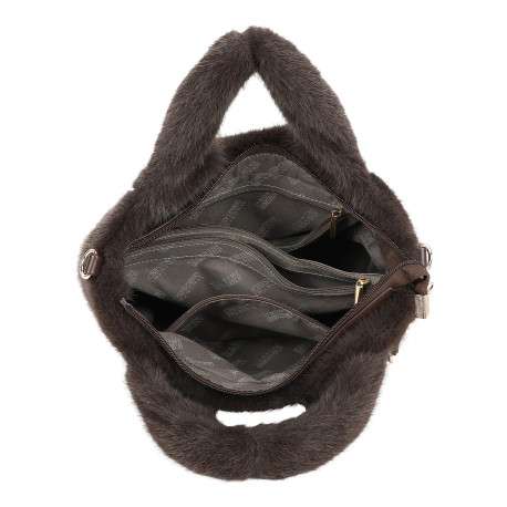 Sac à main noir en fausse fourrure avec 1 bandoulière réglable - Image 4