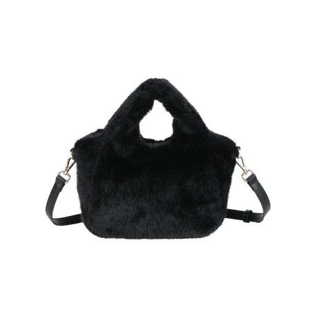Sac à main noir en fausse fourrure orné du logo doré ""GR"" au centre - Image 3