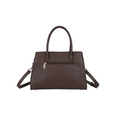 Sac à main marron en simili-cuir grainé avec des surpiqûres centrales - Image 3