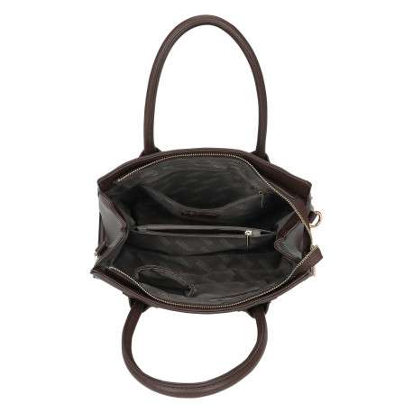 Sac à main marron en simili-cuir grainé avec des surpiqûres centrales - Image 4