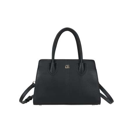 Sac à main noir en simili-cuir grainé avec des surpiqûres centrales