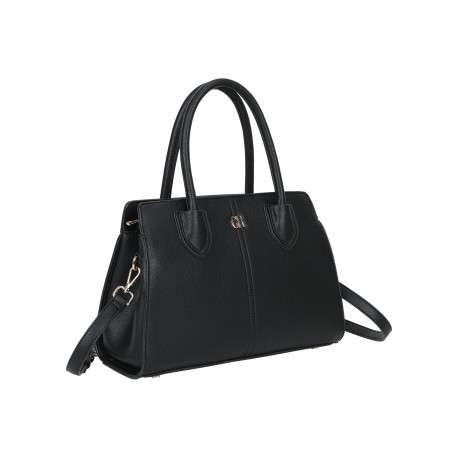 Sac à main noir en simili-cuir grainé avec des surpiqûres centrales - Image 2