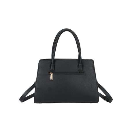 Sac à main noir en simili-cuir grainé avec des surpiqûres centrales - Image 3