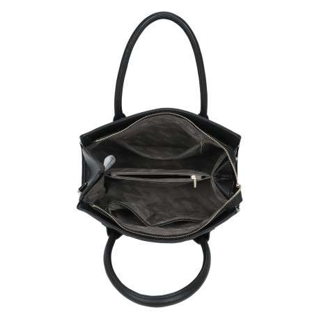 Sac à main noir en simili-cuir grainé avec des surpiqûres centrales - Image 4