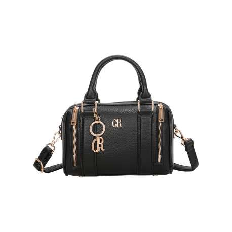 Sac bowling en simili-cuir grainé noir avec des détails zippés et bijou de sac