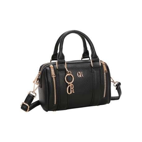 Sac bowling en simili-cuir grainé noir avec des détails zippés et bijou de sac - Image 2