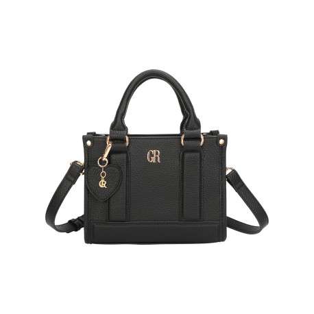 Mini sac à main noir en simili-cuir grainé avec une pampille en forme de coeur