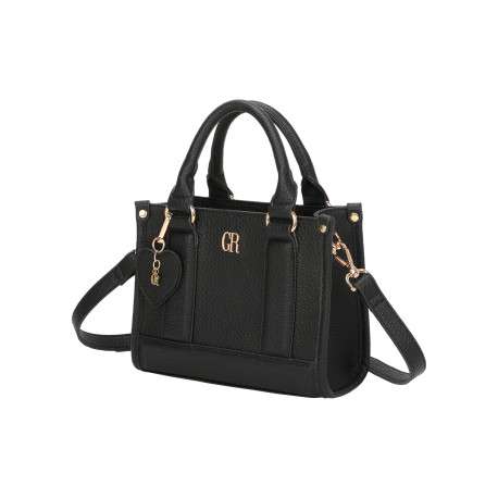 Mini sac à main noir en simili-cuir grainé avec une pampille en forme de coeur - Image 2