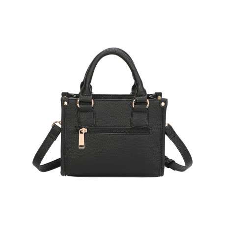 Mini sac à main noir en simili-cuir grainé avec une pampille en forme de coeur - Image 3