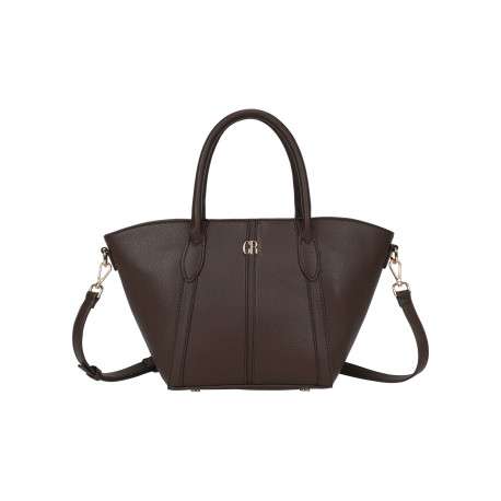 Sac à main cabas évasé en simili-cuir grainé marron avec 1 bandoulière réglable