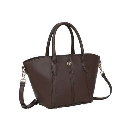 Sac à main cabas évasé en simili-cuir grainé marron avec 1 bandoulière réglable - Image 2