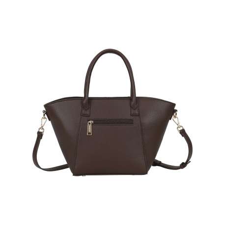 Sac à main cabas évasé en simili-cuir grainé marron avec 1 bandoulière réglable - Image 3