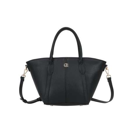 Sac à main cabas évasé en similicuir grainé noir avec détails dorés