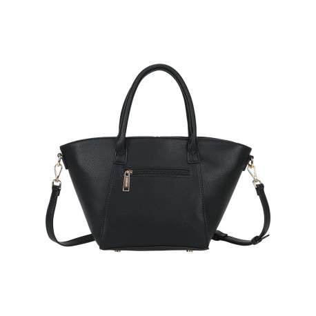 Sac à main cabas évasé en similicuir grainé noir avec détails dorés - Image 3