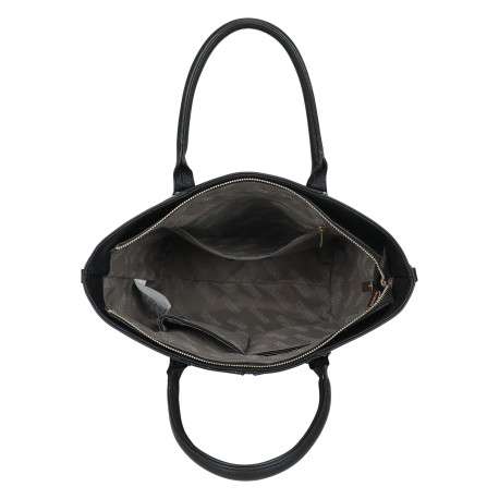 Sac à main cabas évasé en similicuir grainé noir avec détails dorés - Image 4