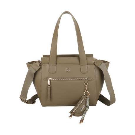 Sac à main kaki à porté épaule en simili-cuir lisse avec 3 anses larges