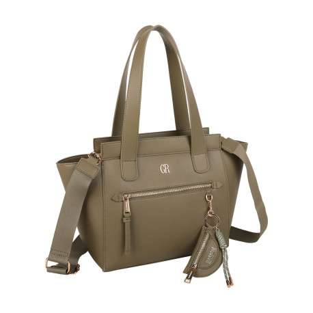 Sac à main kaki à porté épaule en simili-cuir lisse avec 3 anses larges - Image 2
