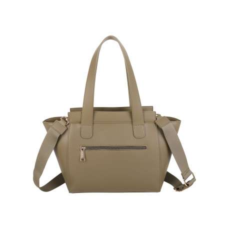 Sac à main kaki à porté épaule en simili-cuir lisse avec 3 anses larges - Image 3