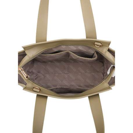 Sac à main kaki à porté épaule en simili-cuir lisse avec 3 anses larges - Image 4