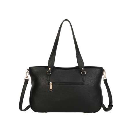 Sac à main porté épaule en simili-cuir grainé noir avec bijou de sac doré - Image 3