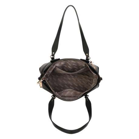 Sac à main porté épaule en simili-cuir grainé noir avec bijou de sac doré - Image 4