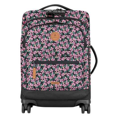 Valise souple 4 roues Small Cagliari rose et bleue à imprimé floral