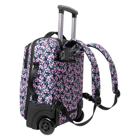 Valise souple 2 roues XS Cagliari rose et bleue à imprimé floral - Image 2
