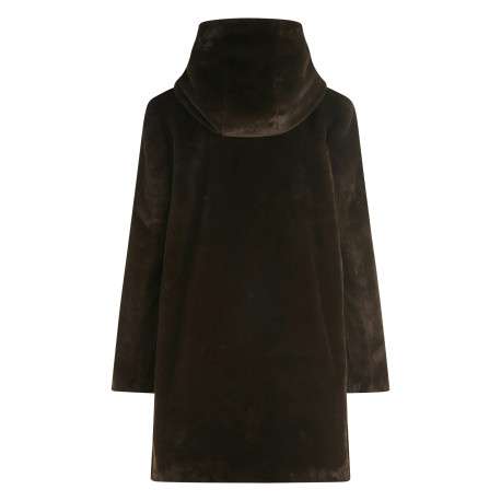 Manteau chocolat uni avec une coupe droite et un col à capuche - Image 3