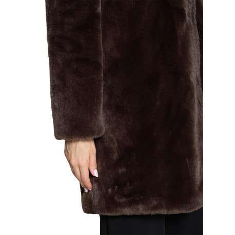 Manteau chocolat uni avec une coupe droite et un col à capuche - Image 5