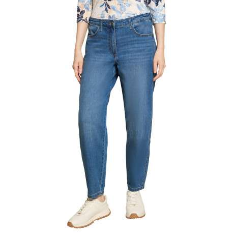 Jean en coton mélangé bleu pourvu d'une coupe droite et une taille intermédiaire - Image 2