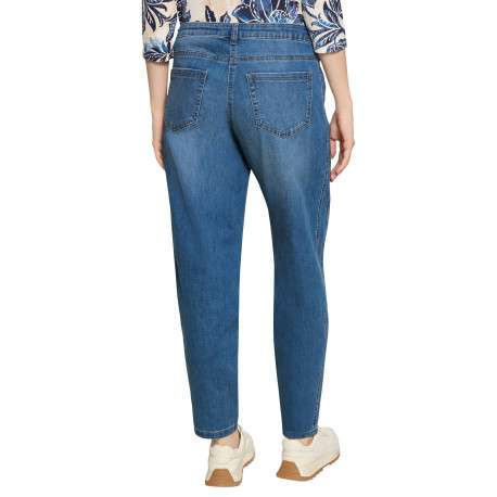 Jean en coton mélangé bleu pourvu d'une coupe droite et une taille intermédiaire - Image 3