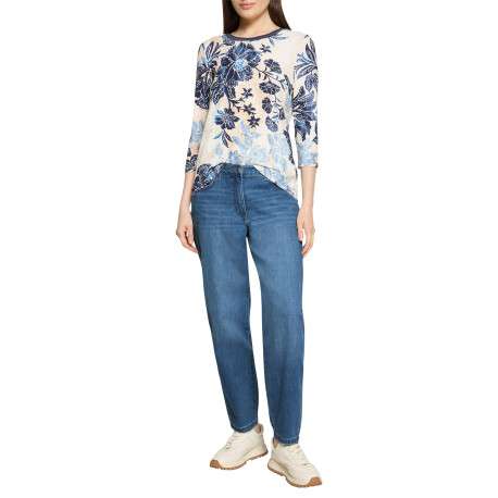 Jean en coton mélangé bleu pourvu d'une coupe droite et une taille intermédiaire - Image 4