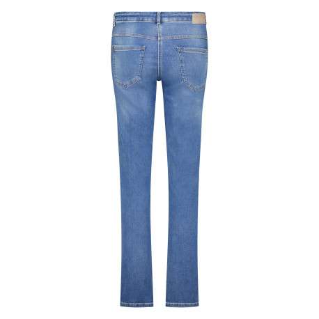 Jean en coton bleu délavé pourvu d'une coupe slim et une taille intermédiaire - Image 2
