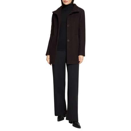 Manteau en laine mélangée chocolat à coupe droite pourvu d'un col à revers - Image 2