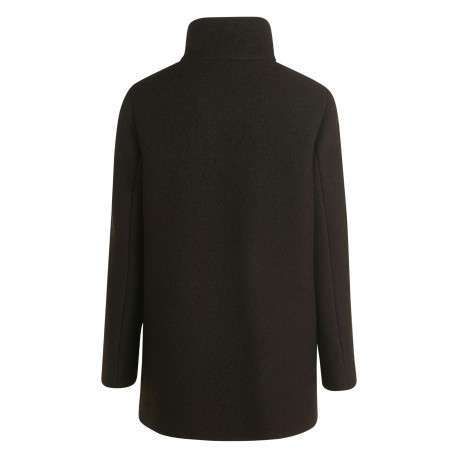Manteau en laine mélangée chocolat à coupe droite pourvu d'un col à revers - Image 3