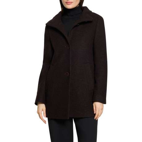 Manteau en laine mélangée chocolat à coupe droite pourvu d'un col à revers - Image 4