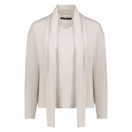 Pull écru à coupe droite doté d'un col V écharpe et des manches longues